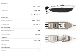 Spécifications Ranieri NEXT 370 SH neuf disponible chez AL2M NAUTISME ARCACHON